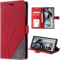 Coque pour Samsung Galaxy S24 Ultra, Protection Anti-Rayures Cuir PU Rouge