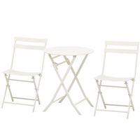 Outsunny Salon de jardin bistro pliable - table ronde Ø 60 cm avec 2 chaises pliantes - métal thermolaqué blanc