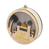 Eid Mubarak Pendentif en Bois Étoile de Lune avec lumière, Artisanat d'art Lumineux du Ramadan, pour la décoration de la Maison N°1