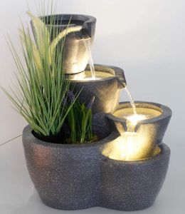 Fontaine De Jardin Avec Éclairage LED Et Zone Plantable - Design Béton 57 Cm - Décoration Extérieure
