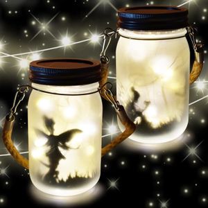 LAMPION 2 Pièces Lanternes Solaire Exterieur, Lanternes De Fée, Fée De Papillon Dans Un Bocal Mason, Ip65 Étanche Extérieur Mason Jar[m2228]