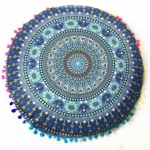Indian Mandala Coussin couverture bohème ronde 32/" Throw Large Plancher Taie d/'oreiller