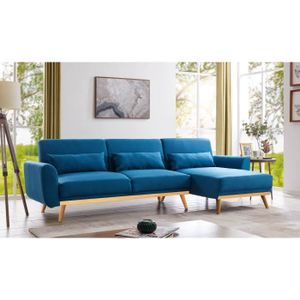 Canape D Angle Scandinave Convertible Et Reversible En Tissu Bleu