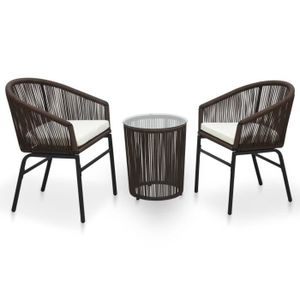 Ensemble table et chaise de jardin SWEET Ensemble de bistro 3 pcs avec coussins Rotin PVC Marron   85670