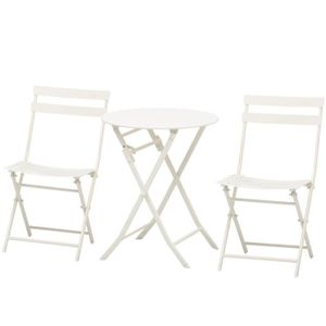 Ensemble table et chaise de jardin Outsunny Salon de jardin bistro pliable - table ronde Ø 60 cm avec 2 chaises pliantes - métal thermolaqué blanc