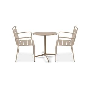 Ensemble table et chaise de jardin Table de jardin bistrot rabattable et 2 fauteuils - Acier - Palavas - Taupe