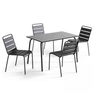 Ensemble table et chaise de jardin Ensemble table de jardin en métal et 4 chaises anthracite
