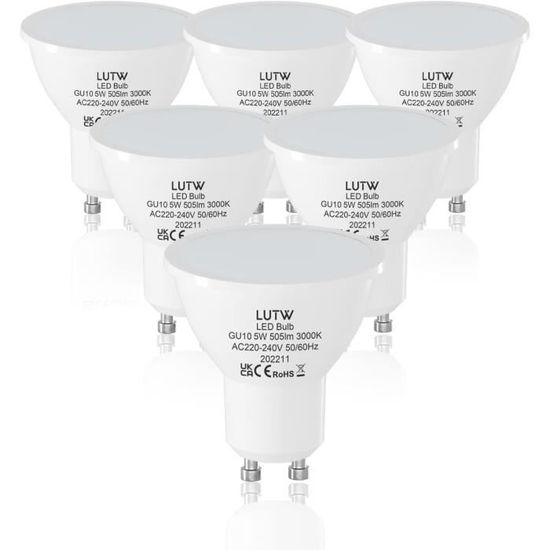 Ampoule LED GU10 Blanc Chaud 4.9W Équivalent à lampe halogène 70W, Lot