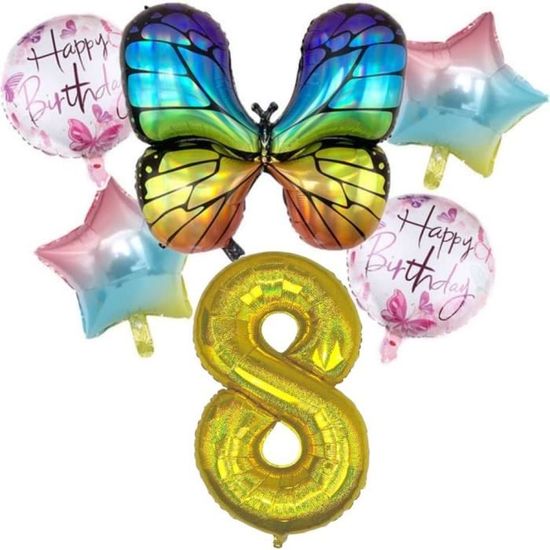 Anniversaire Papillon Fille 8 Ans Kit - Decoration Anniversaire Papillon,  Ballon Papillon Chiffre 8 Rose Arcen-Ciel, Happy B[J2964]