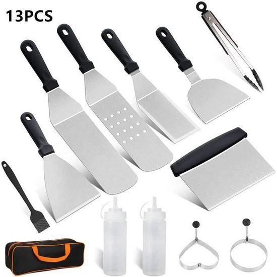 Set De 3 Spatules Plancha En Inox - Manche Bois | Pour BBQ, Grill, Cuisine