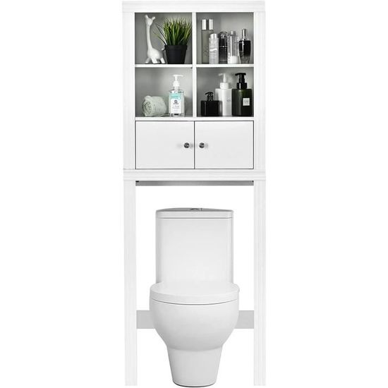 Meuble De Rangement Salle De Bain GOPLUS - Étagère Sur Toilettes 84x17x128cm | Blanc Avec Porte Coulissante