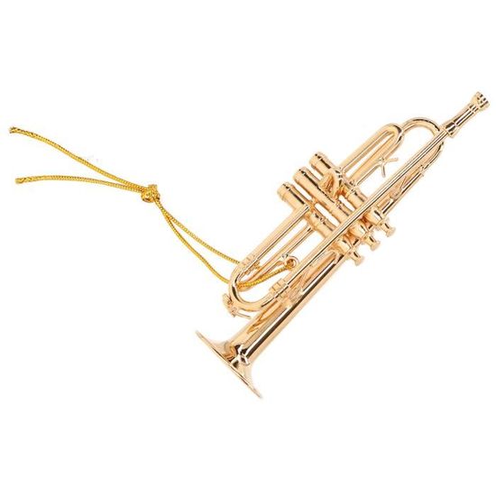 Hililand Ornement de trompette miniature Trompette modèle ornements exquis laiton Miniature Instrument décoration de bureau or