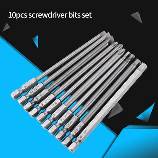 Lot De 10 Embouts De Tournevis Longs Avec Douille Magnétique