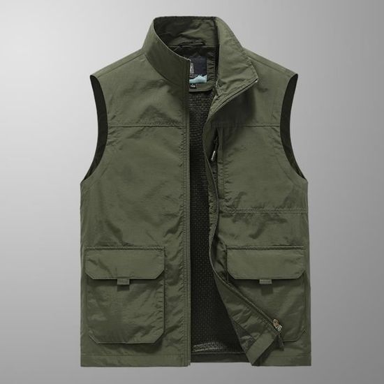 Gilet De Pêche Homme Multipoches - Veste Sans Manches Cargo Photographie Randonnée Camping