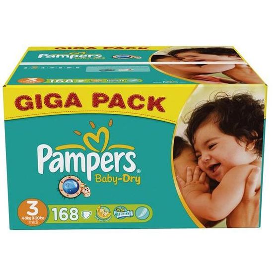 PAMPERS Couches BabyDry Taille 3 midi (49 kg) Cdiscount