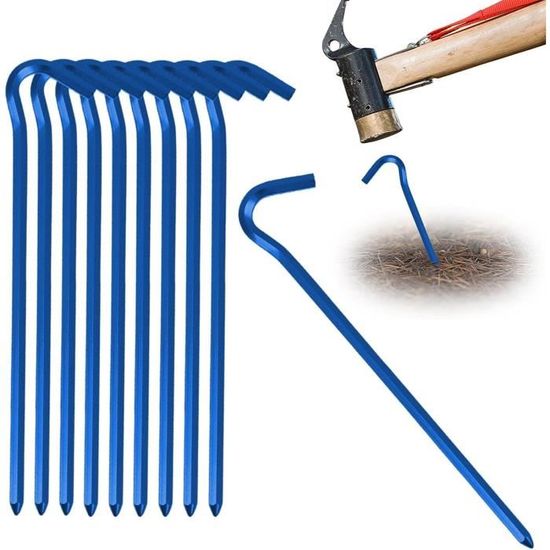 Piquets De Tente Acier Forgé - Lot De 8 - 20cm - Crochet Anti-dérapant - Camping Sol Dur