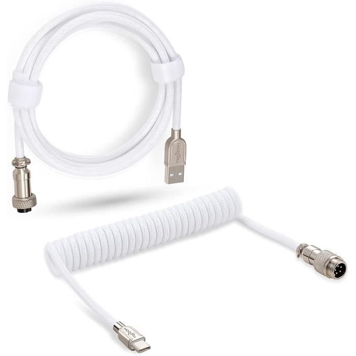 Cable Spiralé USB C Clavier Mécanique, Tressé Double Manchon avec aviateur  en métal détachable Cable Clavier (Blanc) - Cdiscount Informatique
