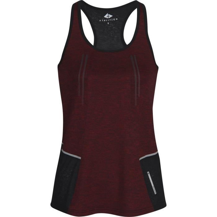 ATHLI-TECH Débardeur d'Entrainement Elektra - Femme - Noir et Rouge bordeaux