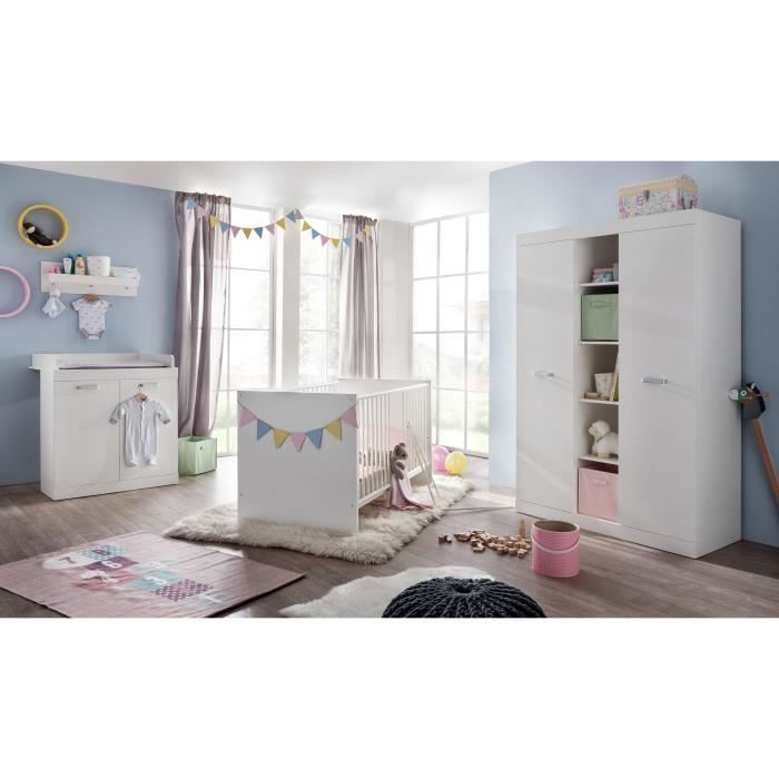 Ronja Chambre Bebe Complete Lit 70 140 Cm Armoire Commode Blanc Blanc Cdiscount Pret A Porter