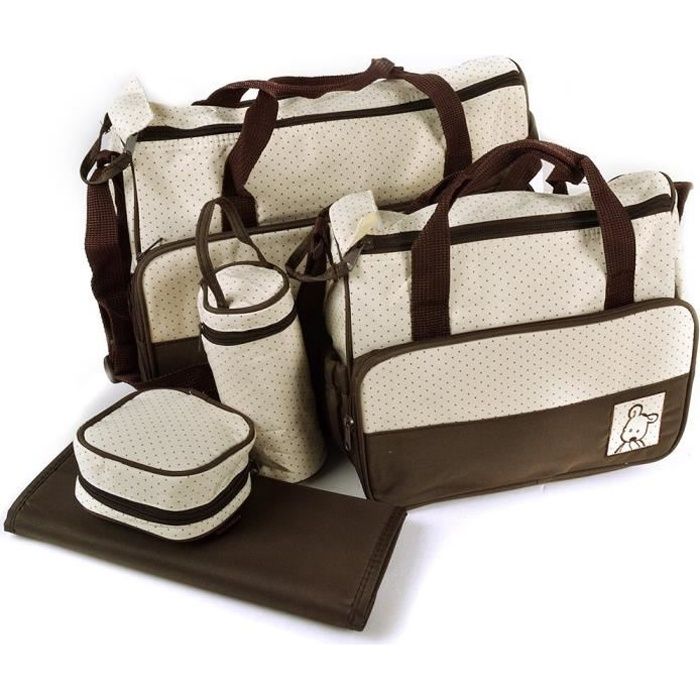 Set de 5pcs Sac à Main Langer Bébé Maman pour Promenade Voyage-Brun