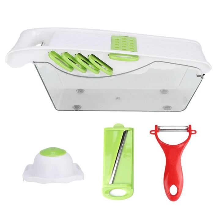 Mandoline de Cuisine Multifonctions Professionnel - Mandoline Légumes (6 Lames Plaque Blanche)