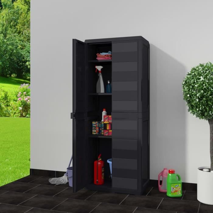 FIHERO Armoire de rangement de jardin avec 3 étagères Noir