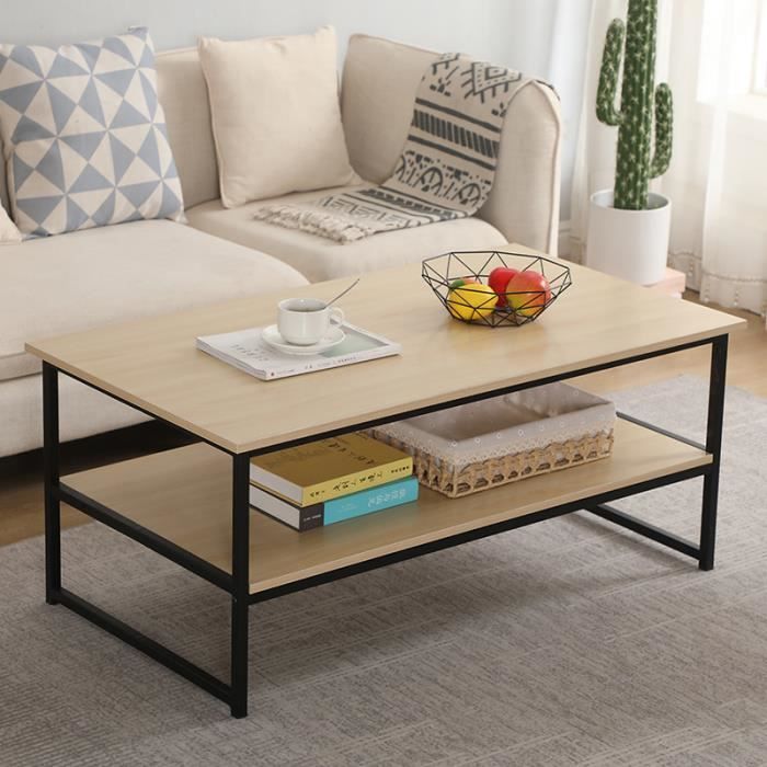 Table Basse Industrielle Table de Salon Style Vintage, Industriel, Veinure du Bois et Armature de Métal 110 x 60 x 45 cm