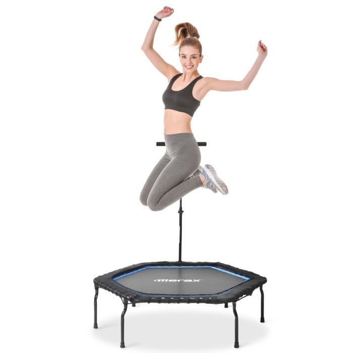 Merax Trampoline de fitness pliable avec accoudoirs réglables Ø 127 cm, charge max 120kg, bleu