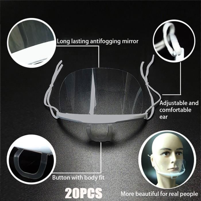 Masque transparent anti-gouttelette de bouche de visage pour le serveur d'hôtel de restaurant 20PCS @kinjgoki 604