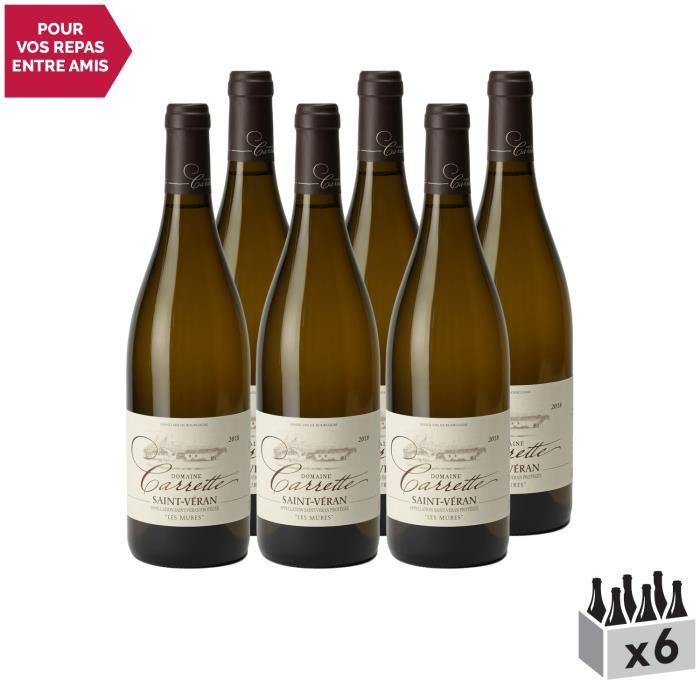 Saint-Véran Les Mures Blanc 2018 - Lot de 6x75cl - Domaine Carrette - Vin AOC Blanc de Bourgogne - Cépage Chardonnay