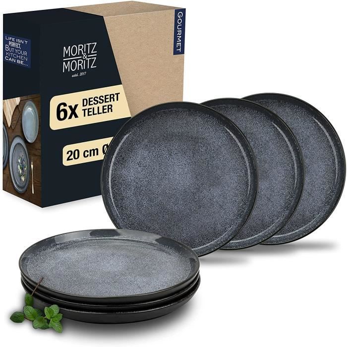 Moritz Moritz Lot de 6 assiettes à dessert bleues Assiettes à gâteau pour 6 personnes Porcelaine Passe au lavevaisselle et 4