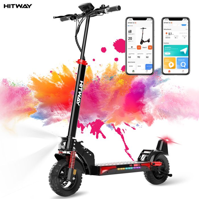 HITWAY Trottinette électrique Pliable 10” 800W Batterie 13AH avec Écran LCD Scooter Pliable, APP control,Ultra Portable