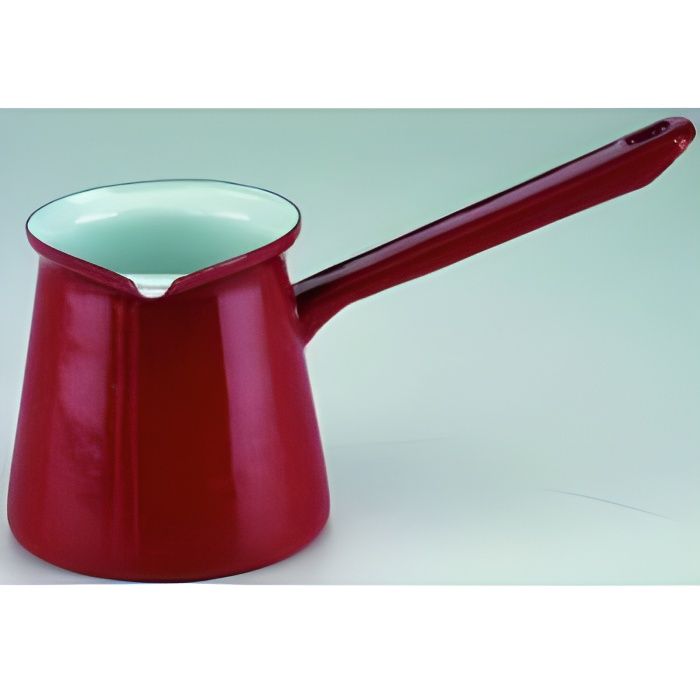CAFETIERE TURCQUE EMAILLEE AVEC BEC VERSEUR - EMAIL ROUGE - INTERIEUR BLANC - EMAIL DE QUALITE SUPERIEURE - CONTENANCE 0,50 L - P...