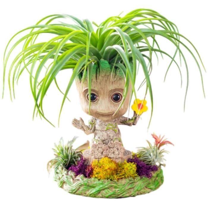 Joli pot de fleurs pour bébé Groot, petite plante en pot, décoration créative pour balcon, décoration d'aquarium, avec base (tourn