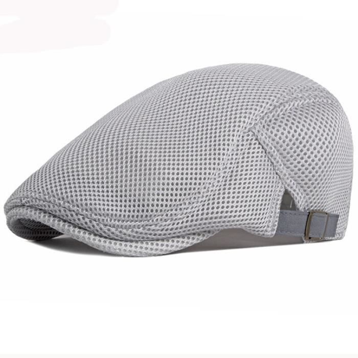 Bonnet,Béret en maille respirante pour hommes et femmes, chapeau de soleil ajusté, casquette plate - Type Argent-56-61cm adjustable
