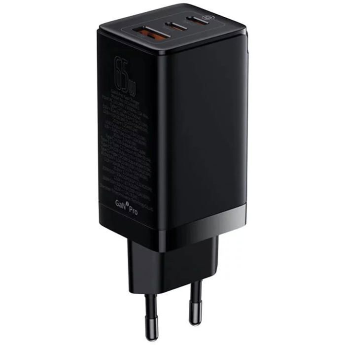 Baseus Chargeur USB C Rapide 65W，4-Ports [2USB-C + 2USB] avec 5ft AC Câble pour MacBook Pro/Air, USB-C Laptop, iPhone 13/12, Samsung