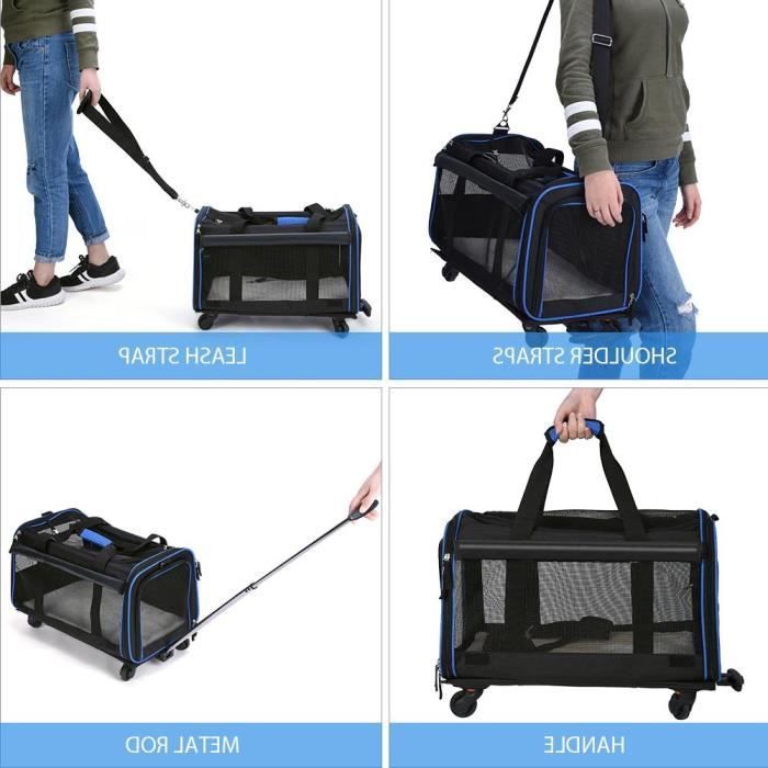 Garosa transporteur pour chien Sac de transport amovible pour chien à roulettes pour petit chat noir bleu sac de voyage
