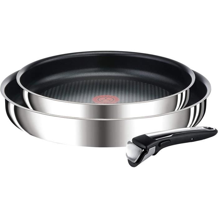Tefal Ingenio Reserve Collection Set De 2 Poêles 24/28 Cm Anti-adhésives Inox + 1 Poignée Amovible Tous Feux Dont Induction - L918s3