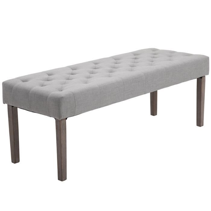 Banc banquette capitonnée style classique chic dim. 133L x 49l x 50H cm bois hévéa polyester gris 133x49x50cm Gris