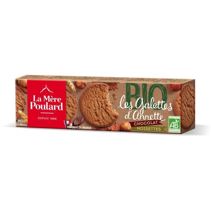 Biscuiterie la Mère Poulard Etui Les Galettes D'Annette Bio Chocolat Noisettes 110g