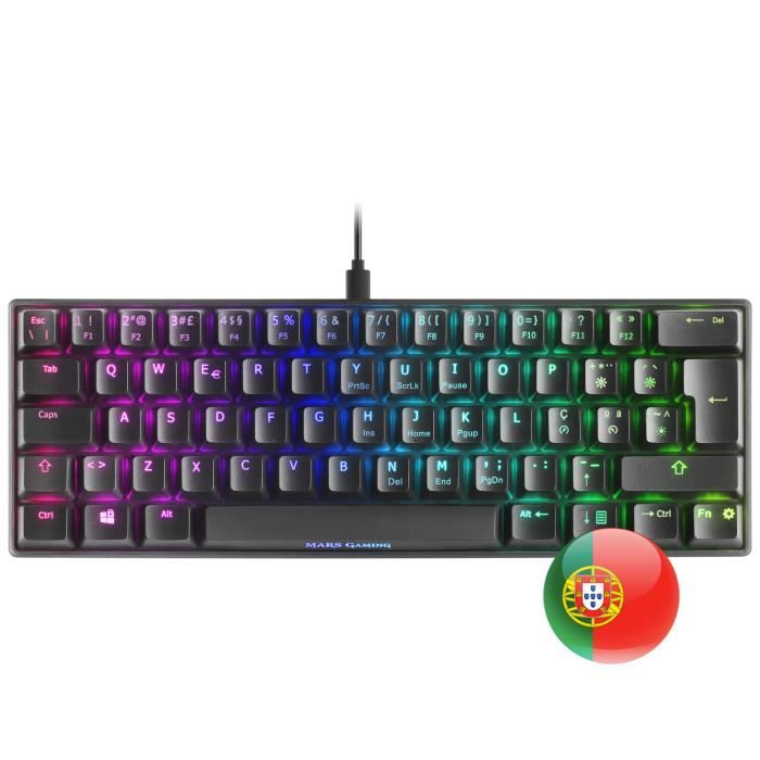 Mars Gaming MKMINI Noir - Clavier Mécanique RGB Ultra-Compact - Switch Bleu Layout Portugais