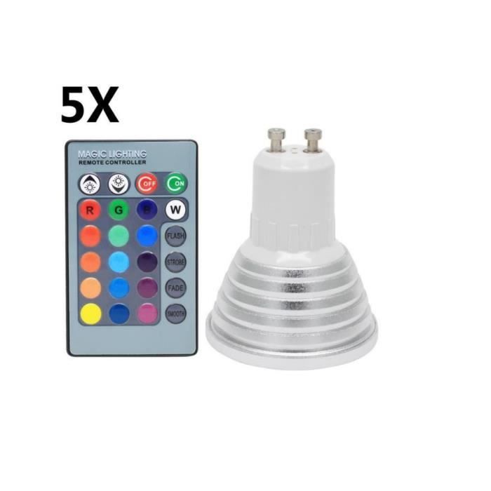5X GU10 Ampoule Couleur 3W RGB LED Bulb Ampoule de Multicolore 16 Changement de couleur AC85-265V avec Télécommande Infrarouge