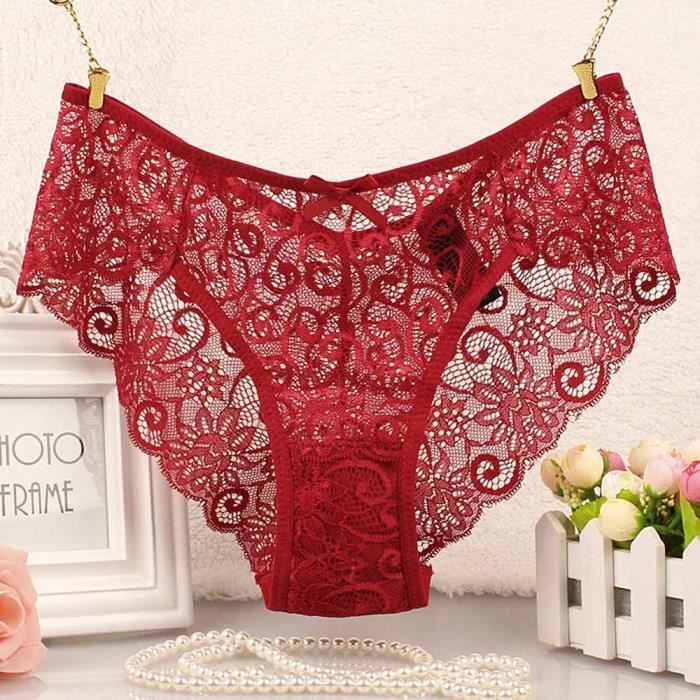 Femmes culotte en dentelle transparente Sous-vêtements Confort Respirant Taille Plus S - XL @rouge L