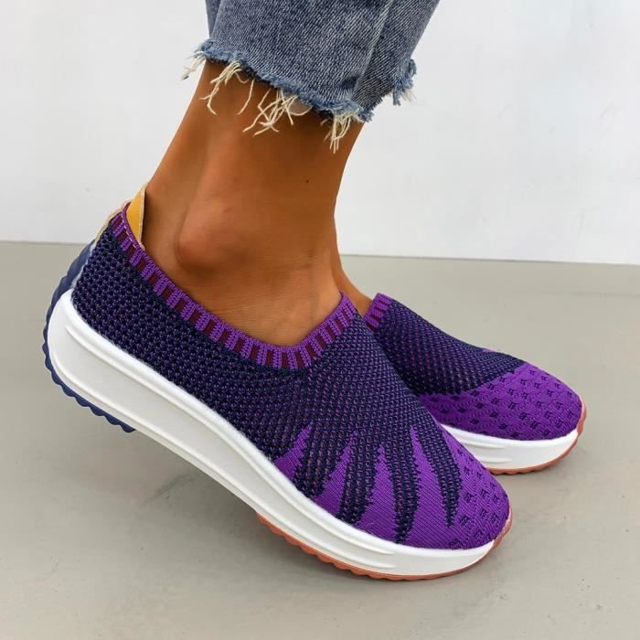 Mode Femmes Maille Casual Slip-on Chaussures de Sport Runing Respirantes Baskets