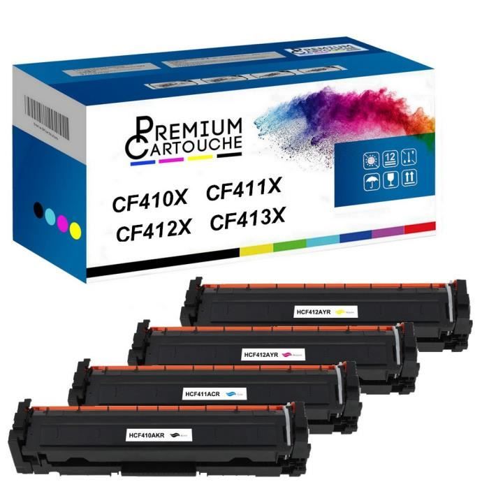 Toner CF410X Noir + Cyan + Magenta + Jaune Compatible pour HP Color LaserJet Pro MFP M477fnw M477fdn M477fdw M377dwHP Color LaserJet