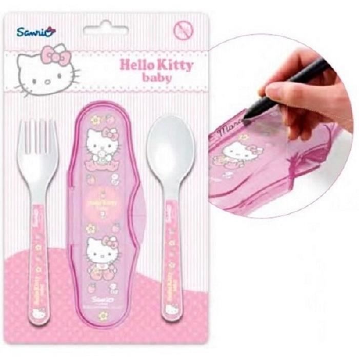 Bébé voyage couverts Sanrio HELLO KITTY 0% BPA * NEUF * Boite de rangement + cuillère + fourchette * Set couverts