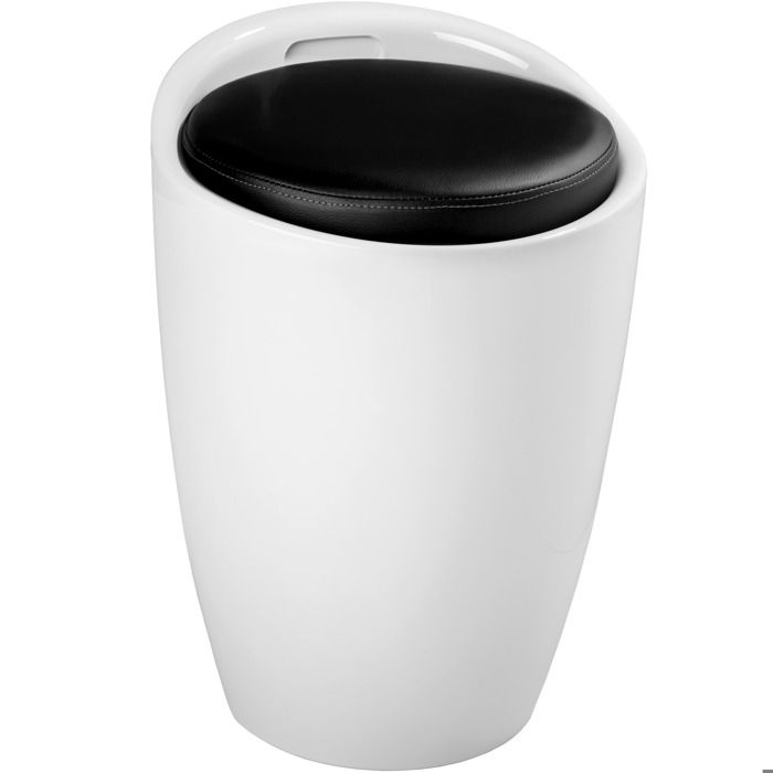 TECTAKE Tabouret Coffre de Rangement 18 Litres Siège Multifonction Ø 36 cm x 51 cm Blanc Noir