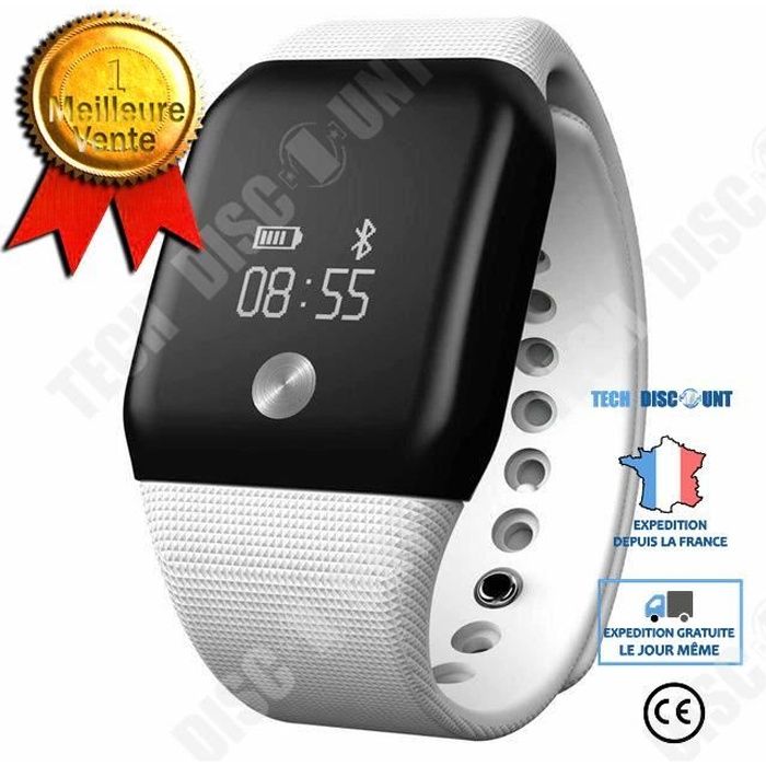 TD® Bracelet intelligent Smart Watch Bluetooth de Sports Santé Bracelet Moniteur de fréquence cardiaque Moniteur Blanc A88