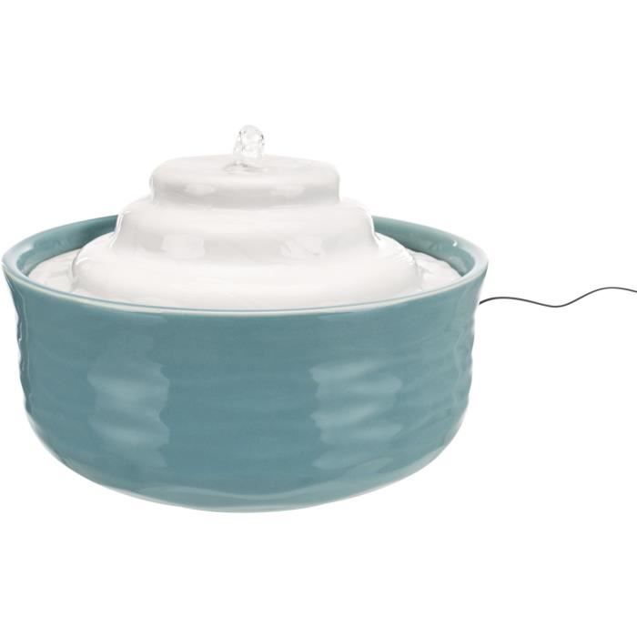 TRIXIE Fontaine à eau en céramique Vital Falls - 1,5 L / Ø 22 x 13 cm - Pétrole et blanc - Pour chien et chat