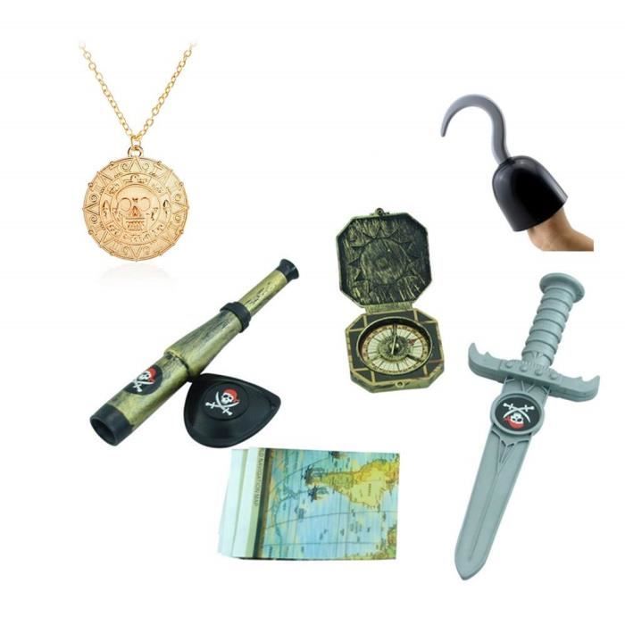 TRIXES Déguisement Accessoires pour Enfant du Parfait Petit Pirate avec Un Crochet, Une dague, Une Boussole, Une Carte au trésor,